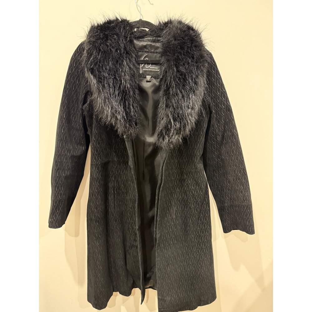 Venus‎ Williams Wilson Leather Coat Faux Fur Collar Black Quilted XL